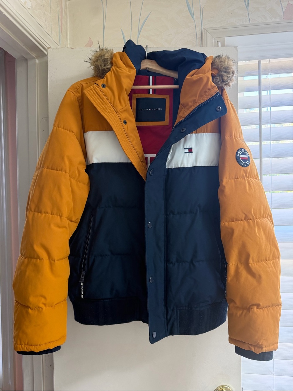 Tommy Hilfiger Navy, Mustard & White Colorblock Puffer Jacket